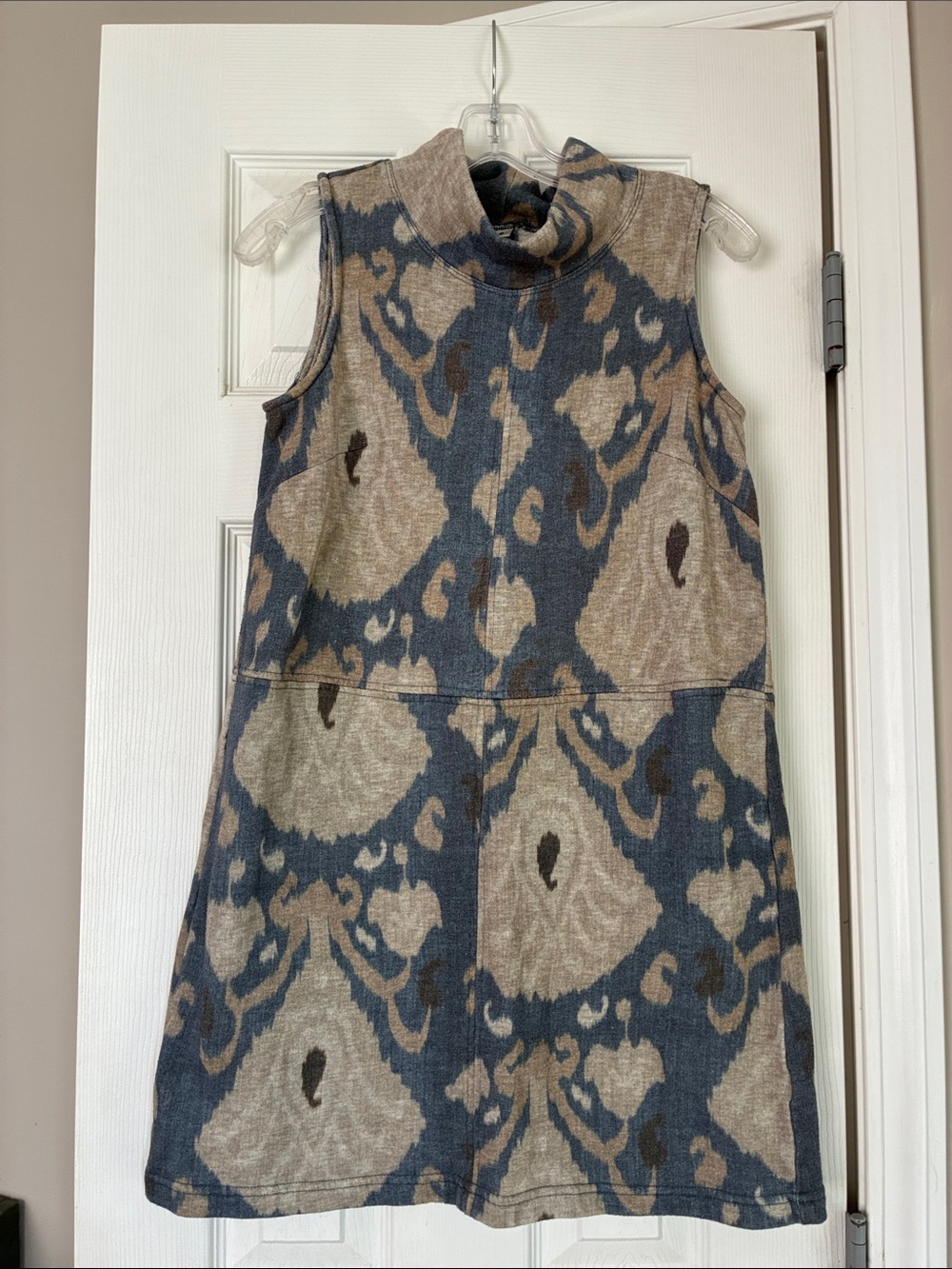 Uncle Frank Sleeveless Turtleneck Knit Dress in Blue and Tan